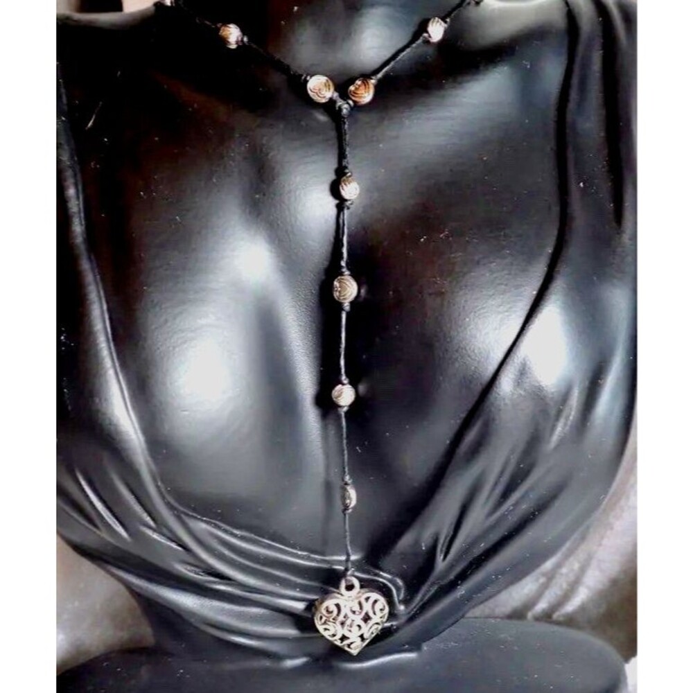 Brighton Silver Scrolled Silver Alcazar Heart Y Drop Necklace on Leather Thong